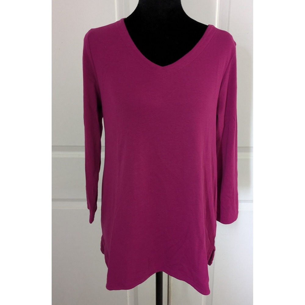 J. Jill Pima Cotton 3/4 Sleeve V-Neck Tee Berry Pink Small